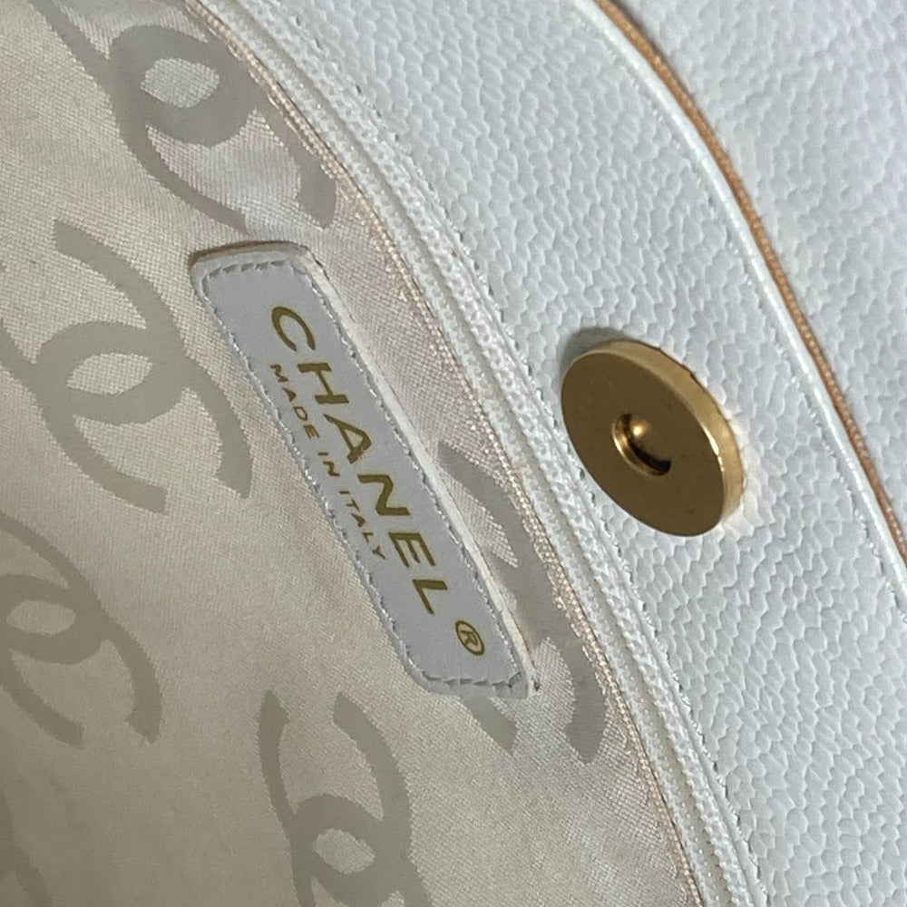 CHANEL Shoulder Bag Caviar skin white shoulder bag Deca COCO Mark CC