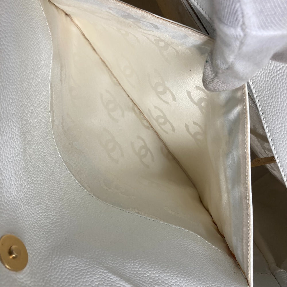 CHANEL Shoulder Bag Caviar skin white shoulder bag Deca COCO Mark CC