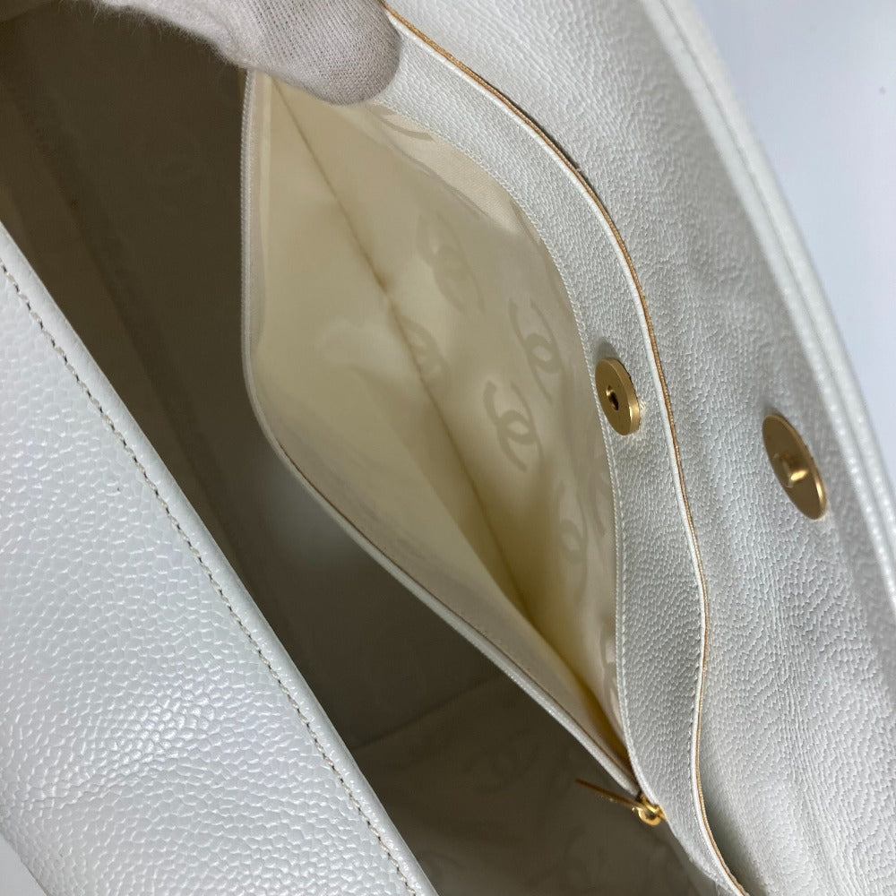 CHANEL Shoulder Bag Caviar skin white shoulder bag Deca COCO Mark CC