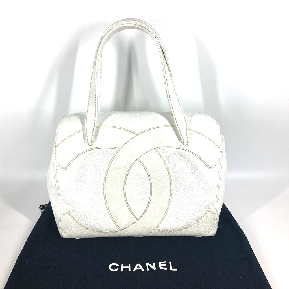 CHANEL Shoulder Bag Caviar skin white shoulder bag Deca COCO Mark CC