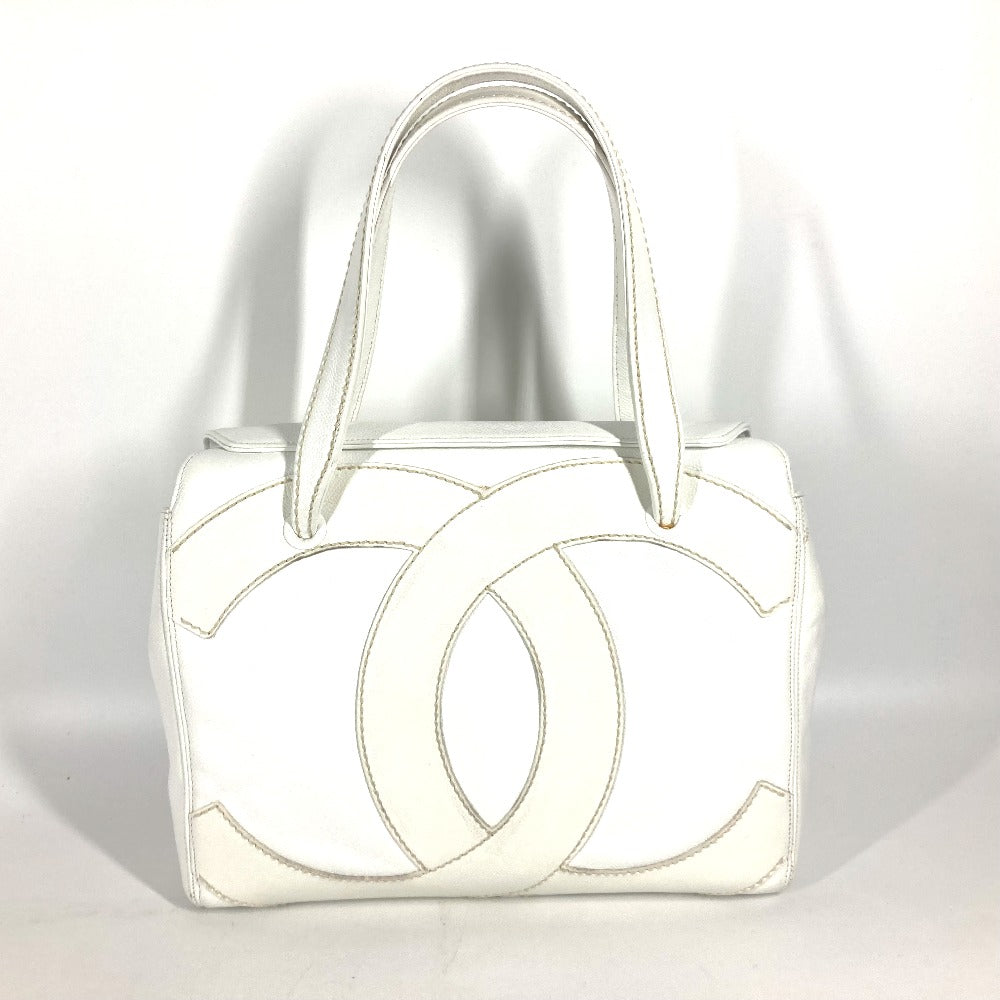 CHANEL Shoulder Bag Caviar skin white shoulder bag Deca COCO Mark CC