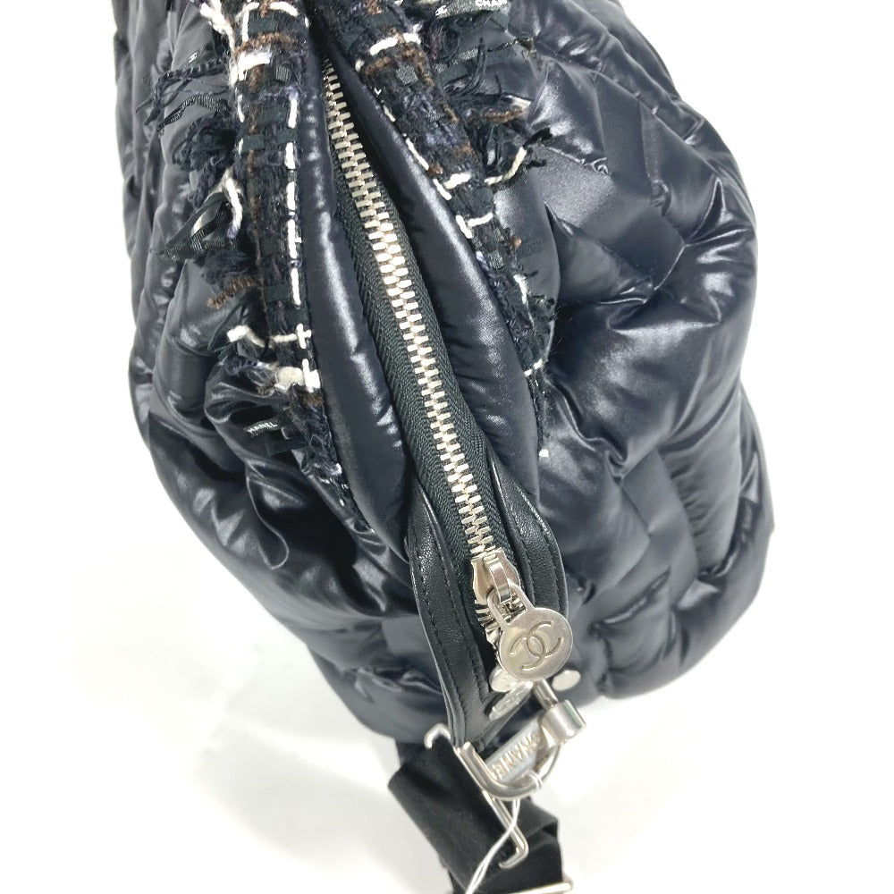 CHANEL Shoulder Bag Nylon, Tweed black 2WAY bag Boston Duffel bag Coconage Doudoune embossed logo Women Used