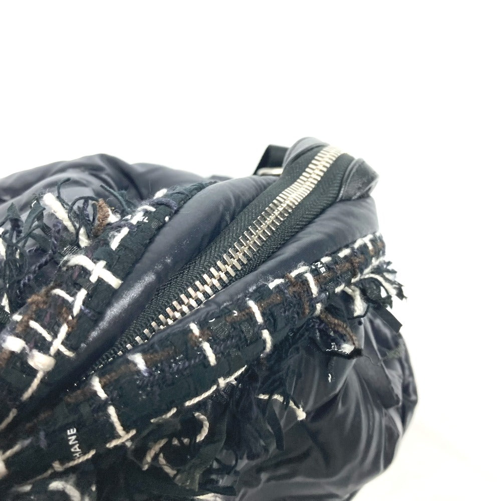 CHANEL Shoulder Bag Nylon, Tweed black 2WAY bag Boston Duffel bag Coconage Doudoune embossed logo Women Used