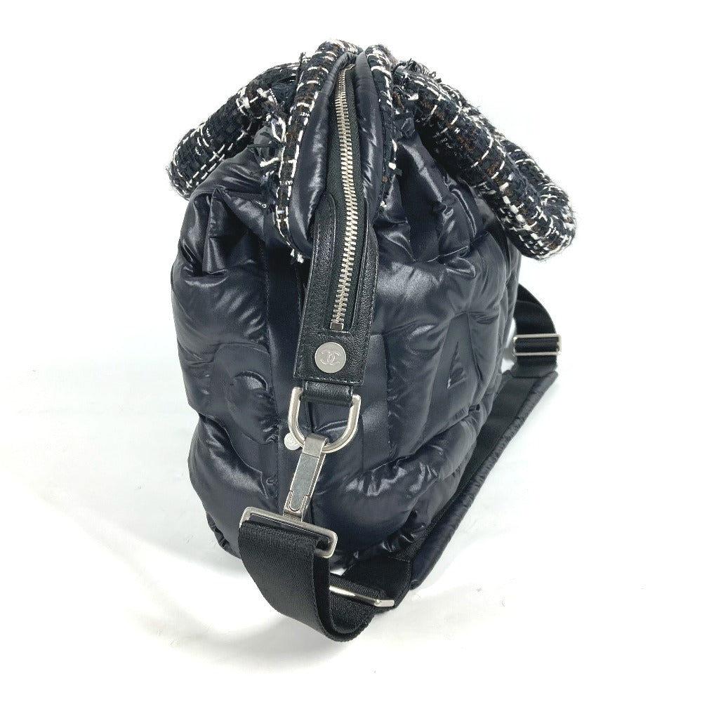 CHANEL Shoulder Bag Nylon, Tweed black 2WAY bag Boston Duffel bag Coconage Doudoune embossed logo Women Used