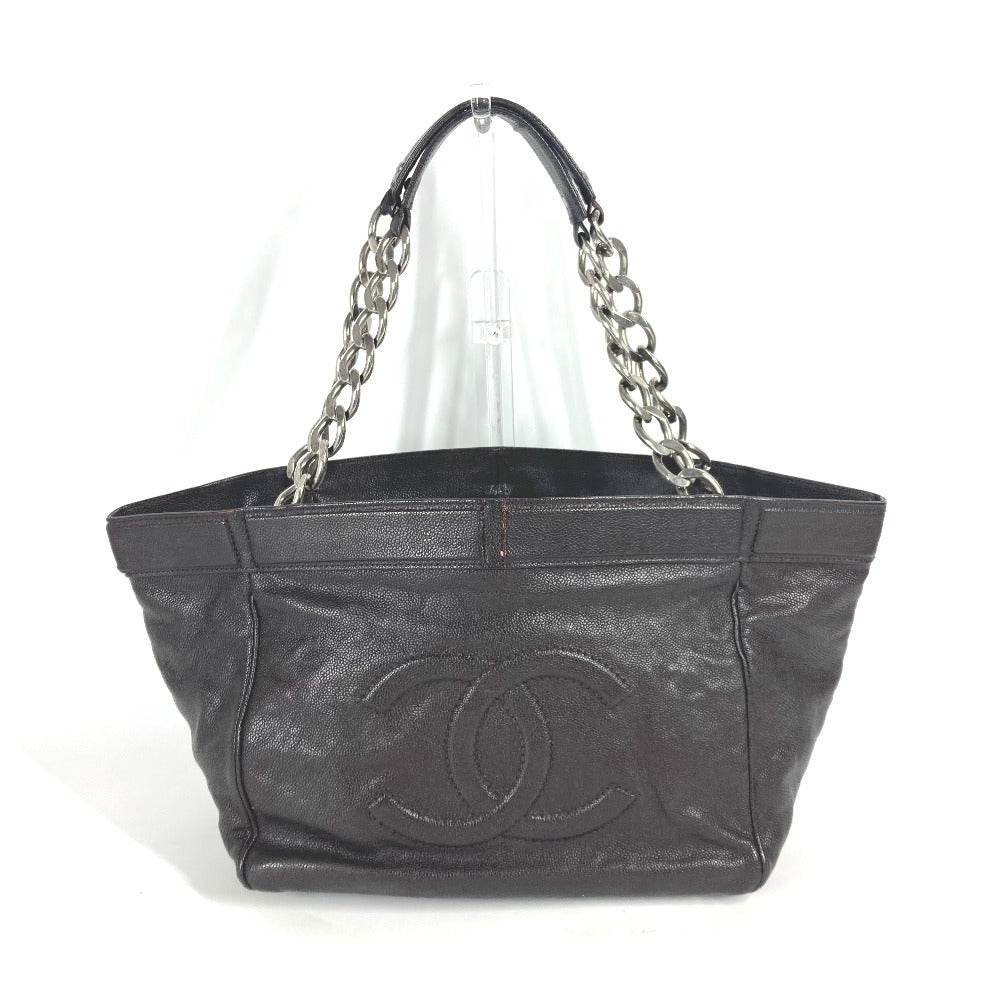CHANEL Shoulder Bag Caviar skin Brown WChain CC COCO Mark DecaCoco Women Used