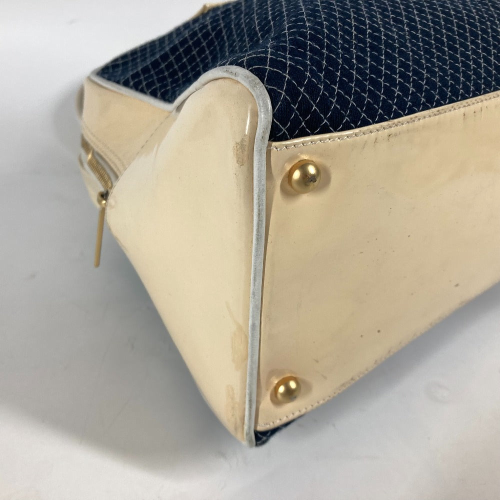 CHANEL Shoulder Bag Enamel / Canvas Navy quilting matelasse CC COCO Mark Women Used