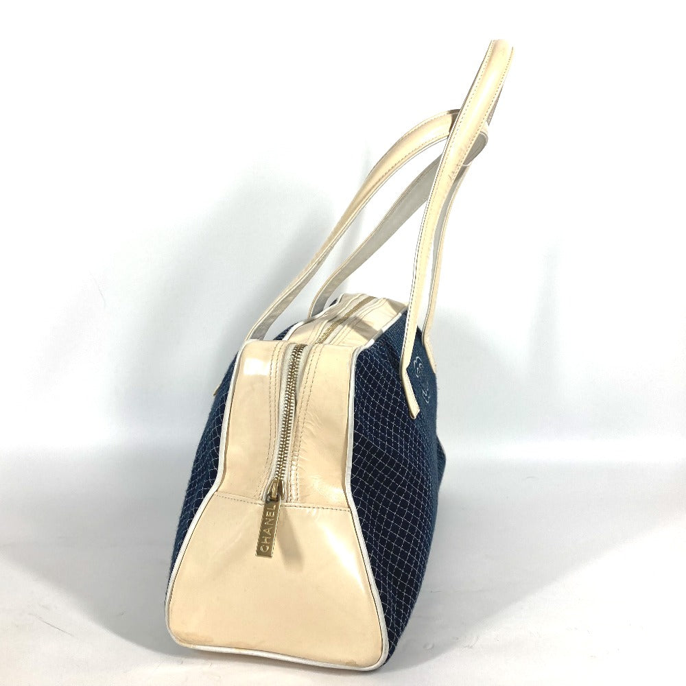 CHANEL Shoulder Bag Enamel / Canvas Navy quilting matelasse CC COCO Mark Women Used