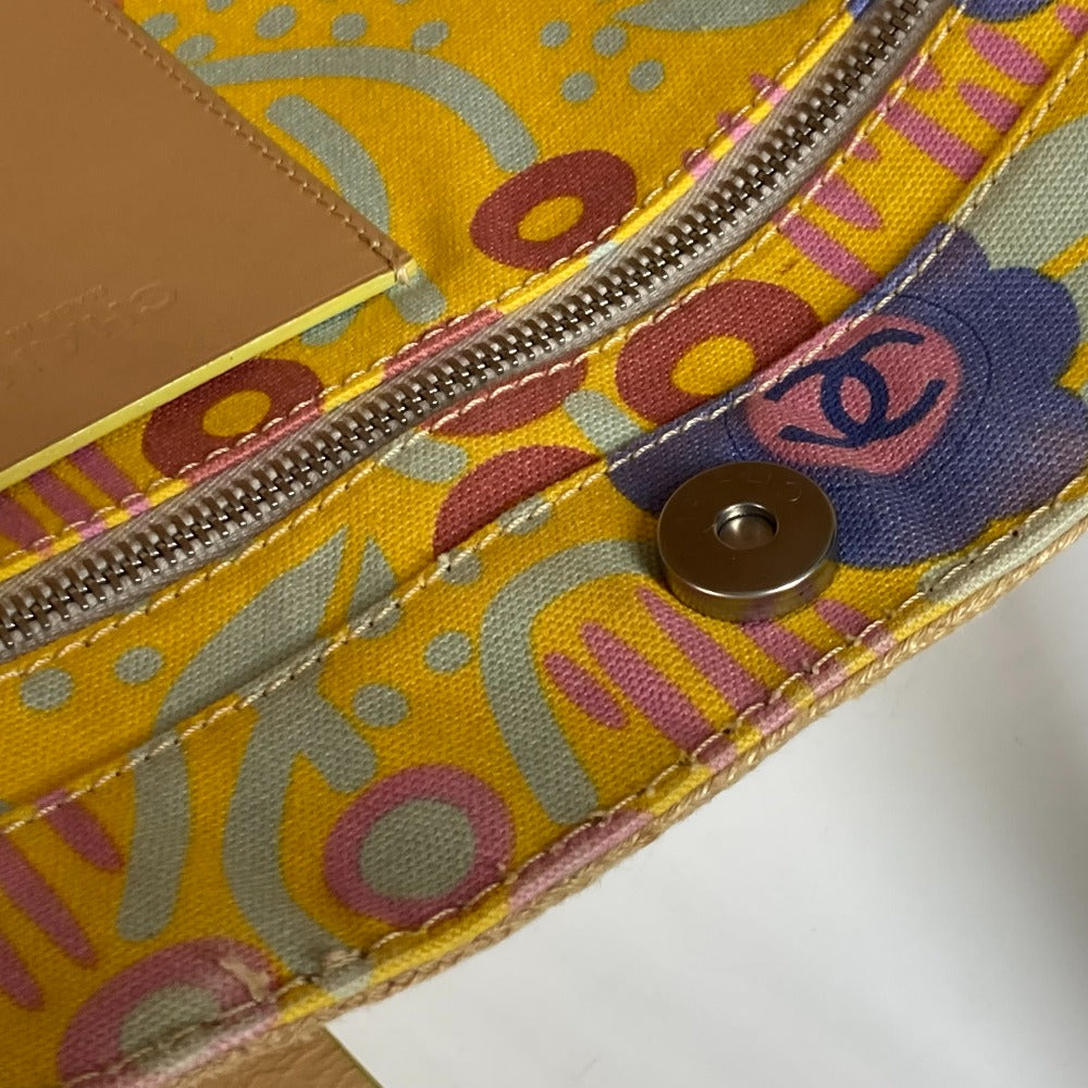 CHANEL Shoulder Bag Leather / canvas yellow High summer CC COCO Mark Floral Pattern Flower