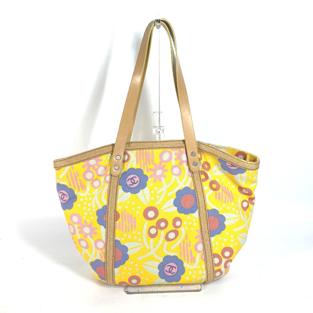 CHANEL Shoulder Bag Leather / canvas yellow High summer CC COCO Mark Floral Pattern Flower