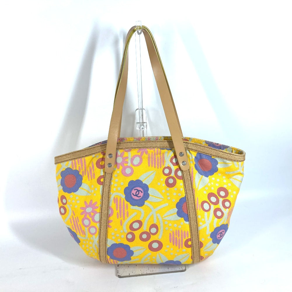 CHANEL Shoulder Bag Leather / canvas yellow High summer CC COCO Mark Floral Pattern Flower