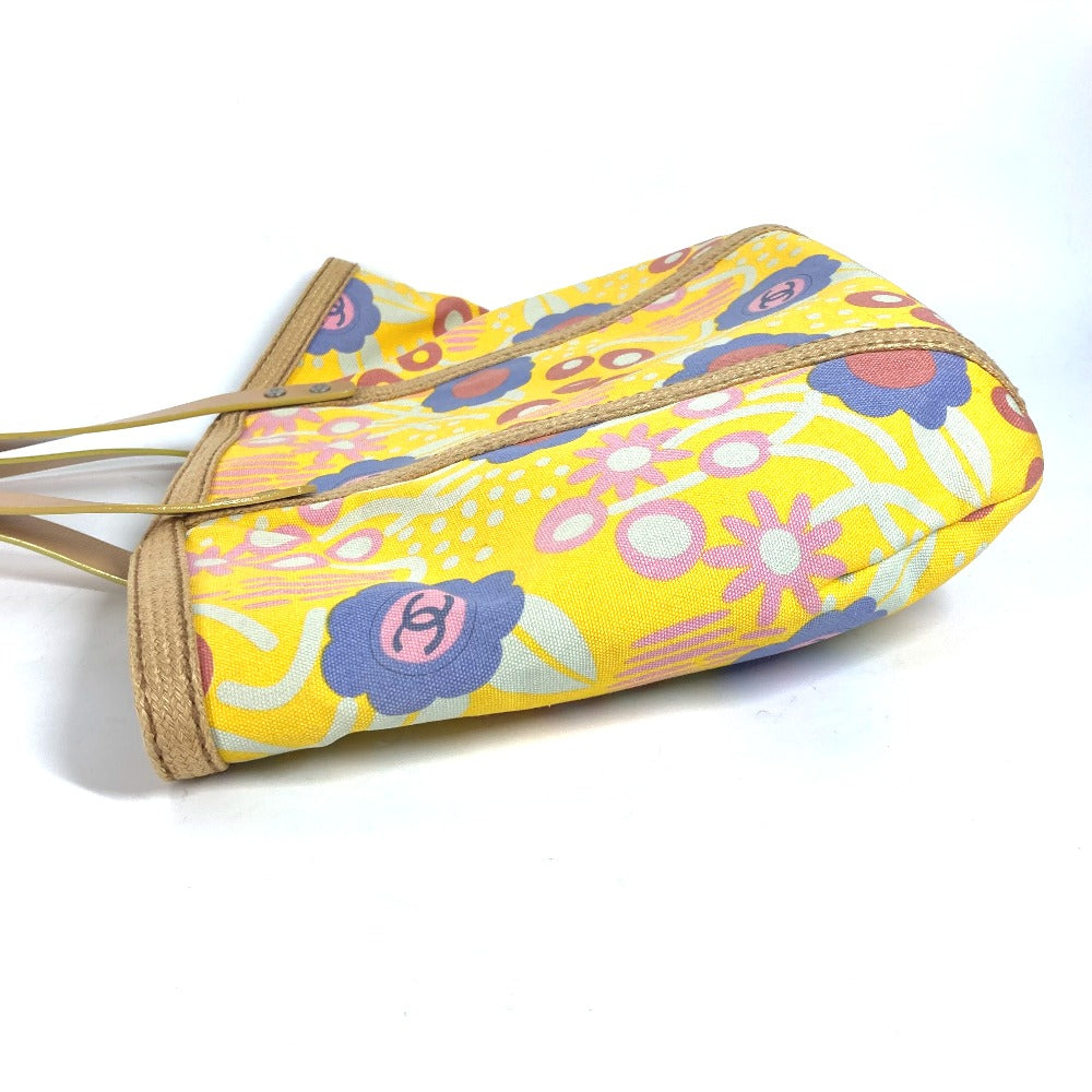 CHANEL Shoulder Bag Leather / canvas yellow High summer CC COCO Mark Floral Pattern Flower
