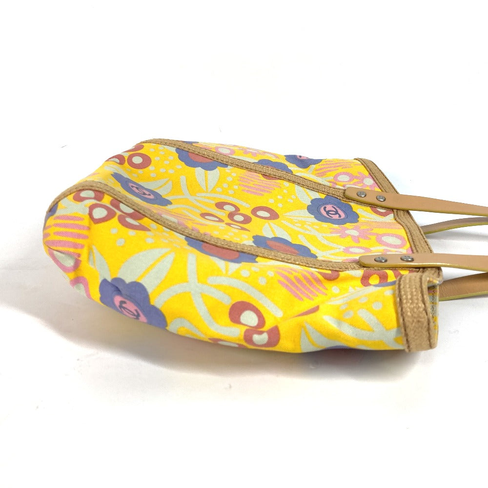 CHANEL Shoulder Bag Leather / canvas yellow High summer CC COCO Mark Floral Pattern Flower