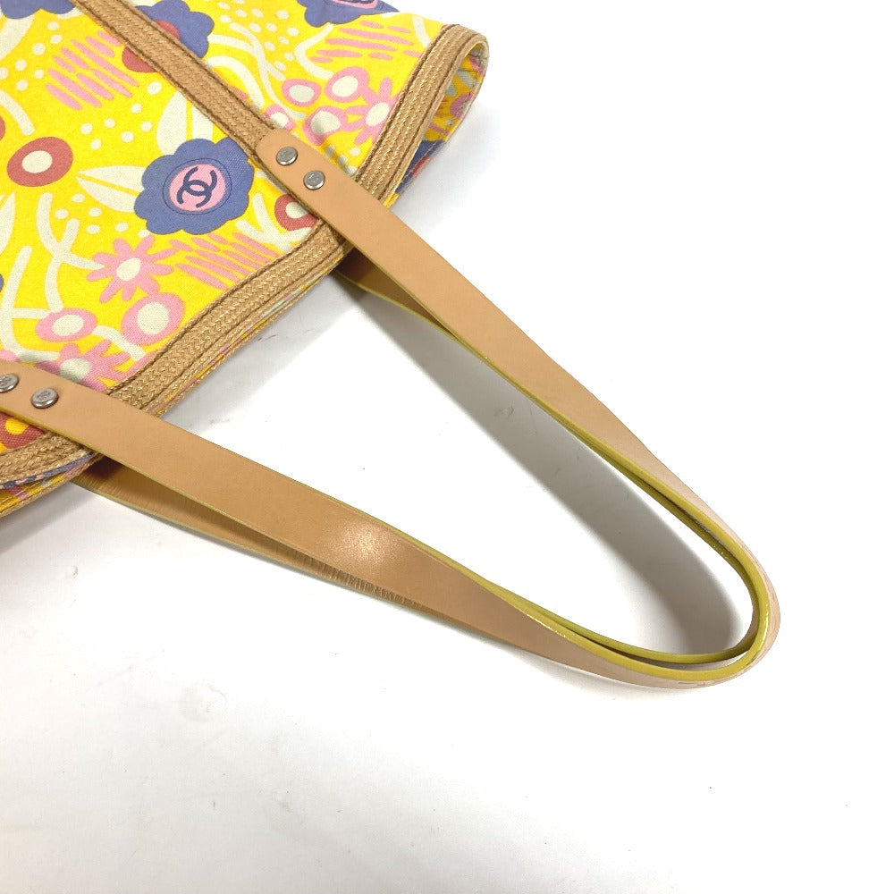 CHANEL Shoulder Bag Leather / canvas yellow High summer CC COCO Mark Floral Pattern Flower