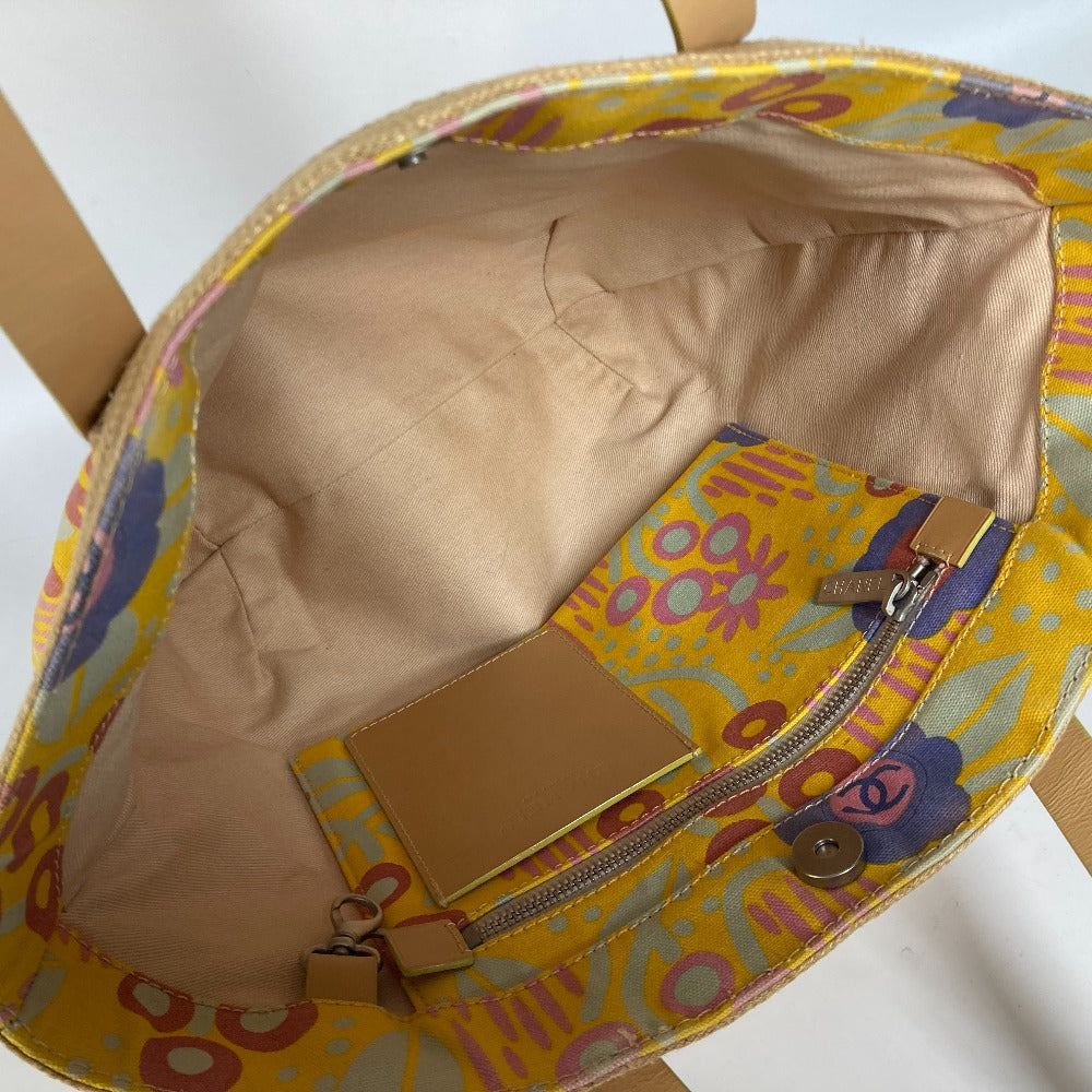 CHANEL Shoulder Bag Leather / canvas yellow High summer CC COCO Mark Floral Pattern Flower