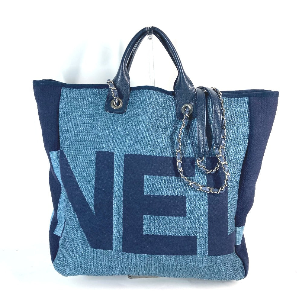CHANEL Shoulder Bag canvas blue CC denim 2WAY bag COCO Mark Large Shopping Tote Women Used
