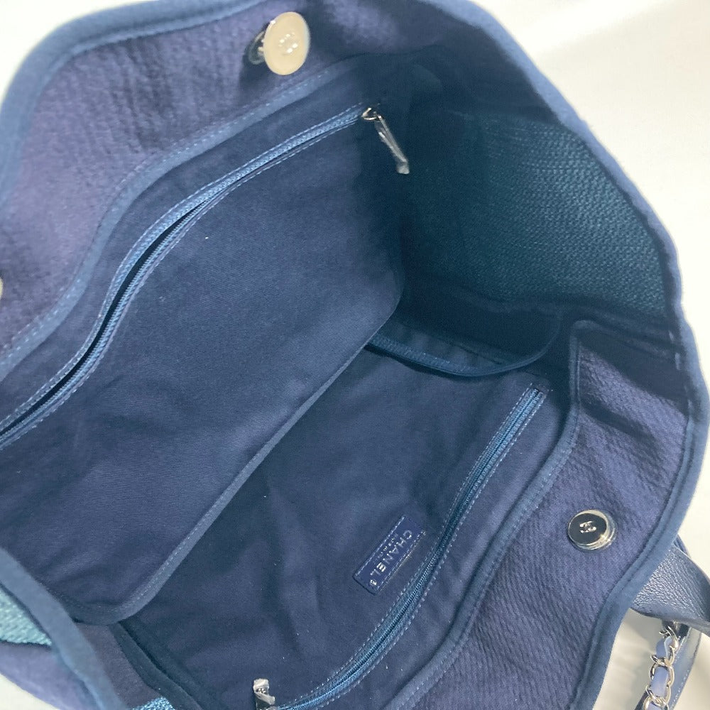 CHANEL Shoulder Bag canvas blue CC denim 2WAY bag COCO Mark Large Shopping Tote Women Used