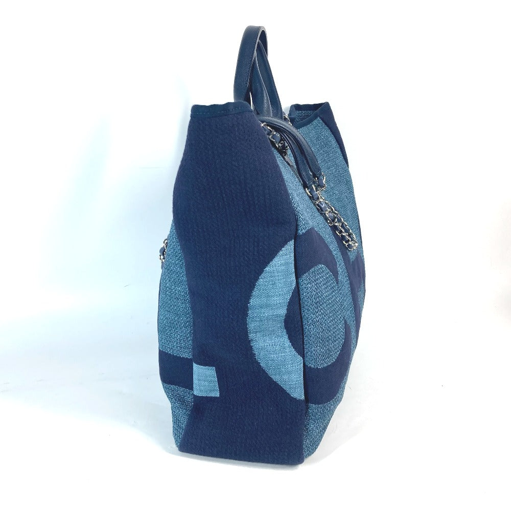 CHANEL Shoulder Bag canvas blue CC denim 2WAY bag COCO Mark Large Shopping Tote Women Used