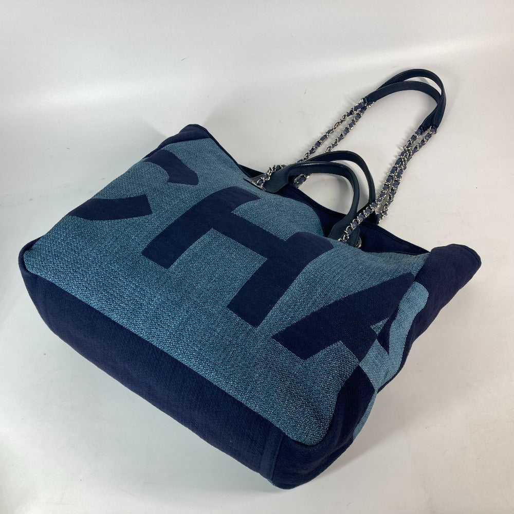 CHANEL Shoulder Bag canvas blue CC denim 2WAY bag COCO Mark Large Shopping Tote Women Used
