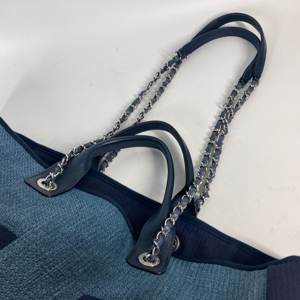 CHANEL Shoulder Bag canvas blue CC denim 2WAY bag COCO Mark Large Shopping Tote Women Used