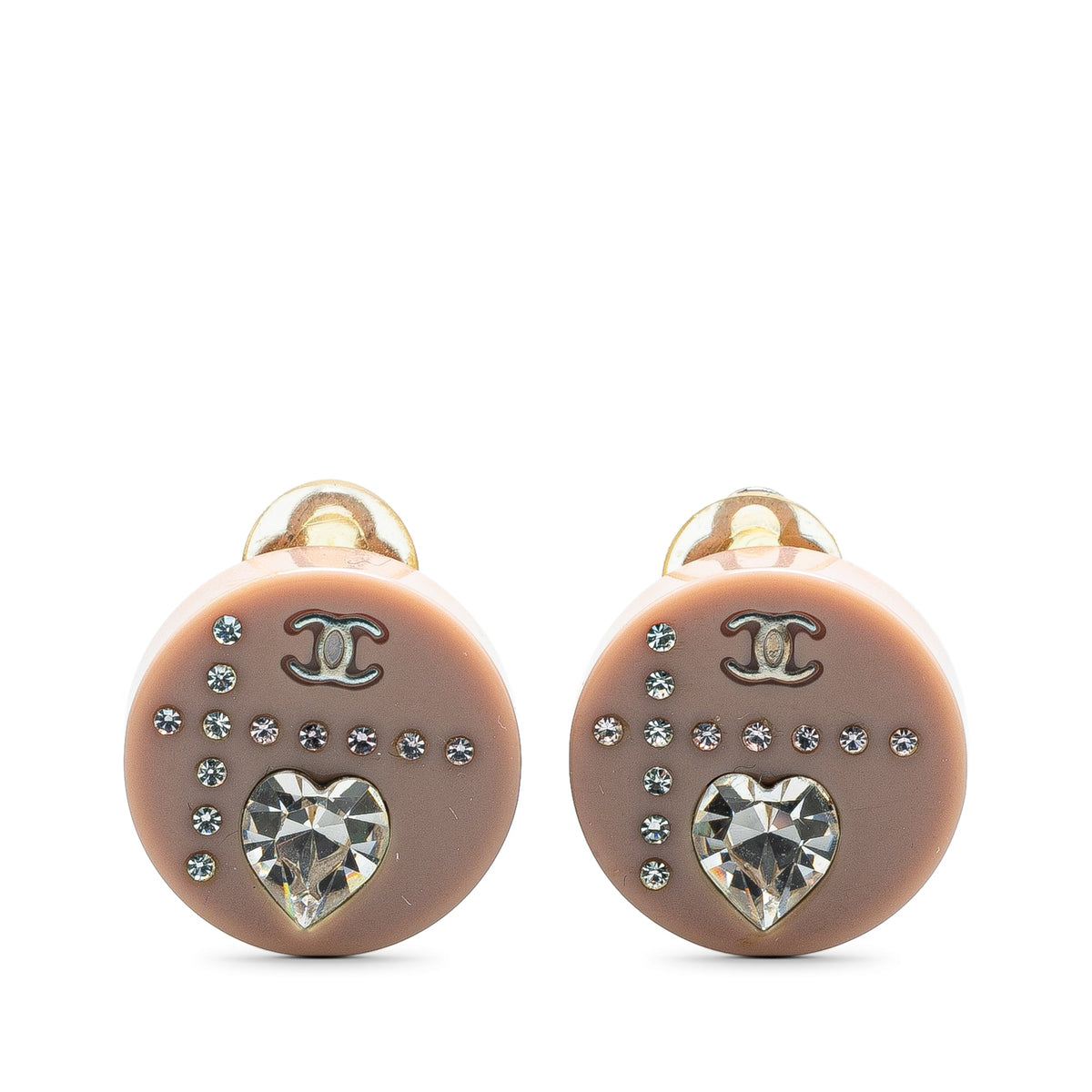 Pink Chanel Resin and Silver CC Rhinestone Clip On Earrings
