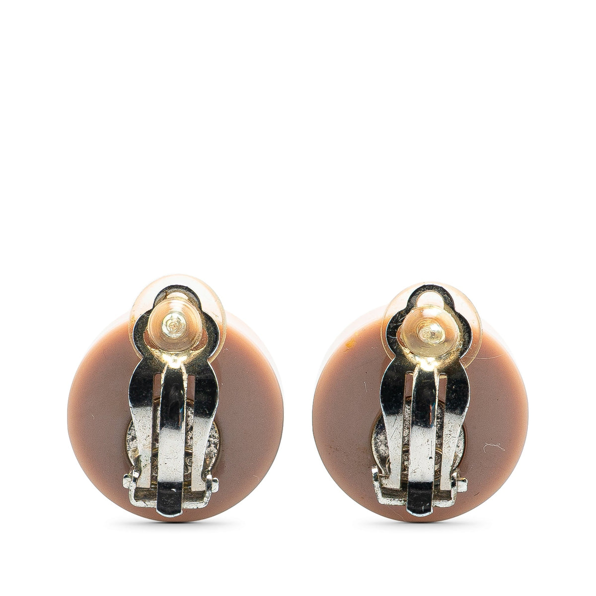 Pink Chanel Resin and Silver CC Rhinestone Clip On Earrings