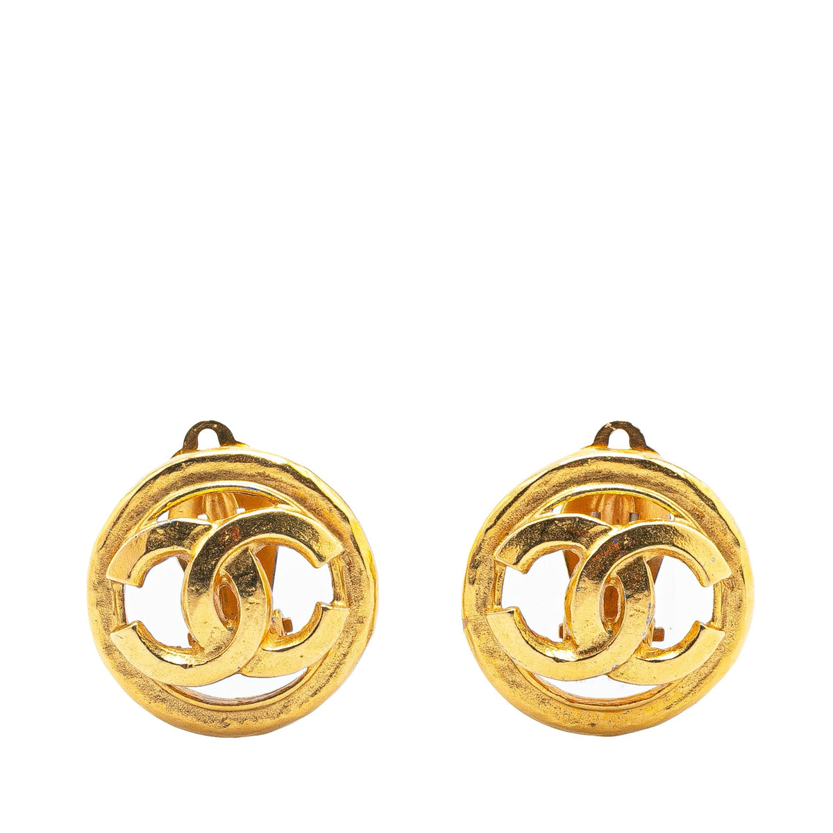 Gold Chanel Gold Plated CC Round Clip on Earrings