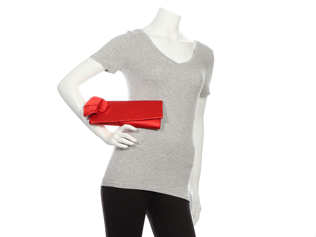 Christian Louboutin Red Satin Canta Bow Clutch