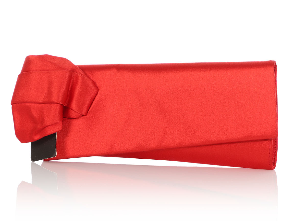 Christian Louboutin Red Satin Canta Bow Clutch
