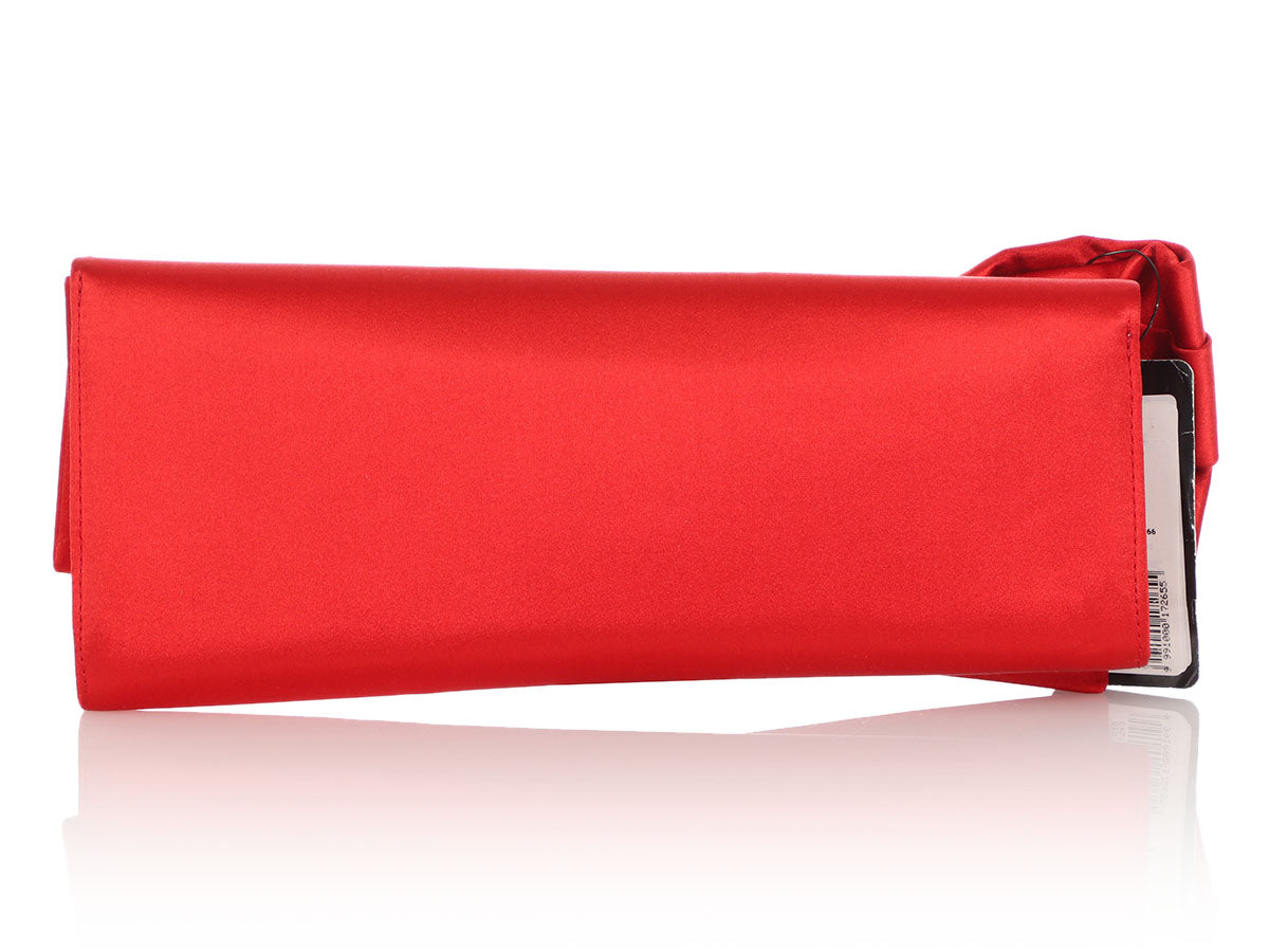 Christian Louboutin Red Satin Canta Bow Clutch