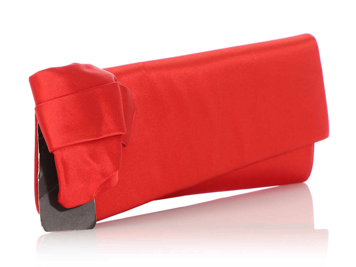 Christian Louboutin Red Satin Canta Bow Clutch