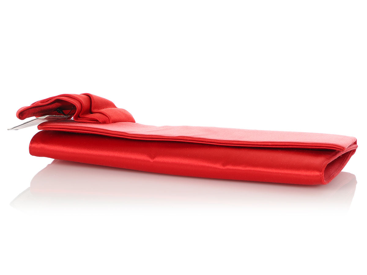 Christian Louboutin Red Satin Canta Bow Clutch