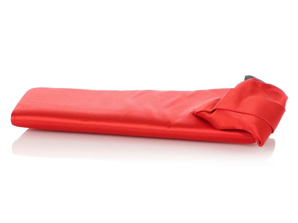 Christian Louboutin Red Satin Canta Bow Clutch