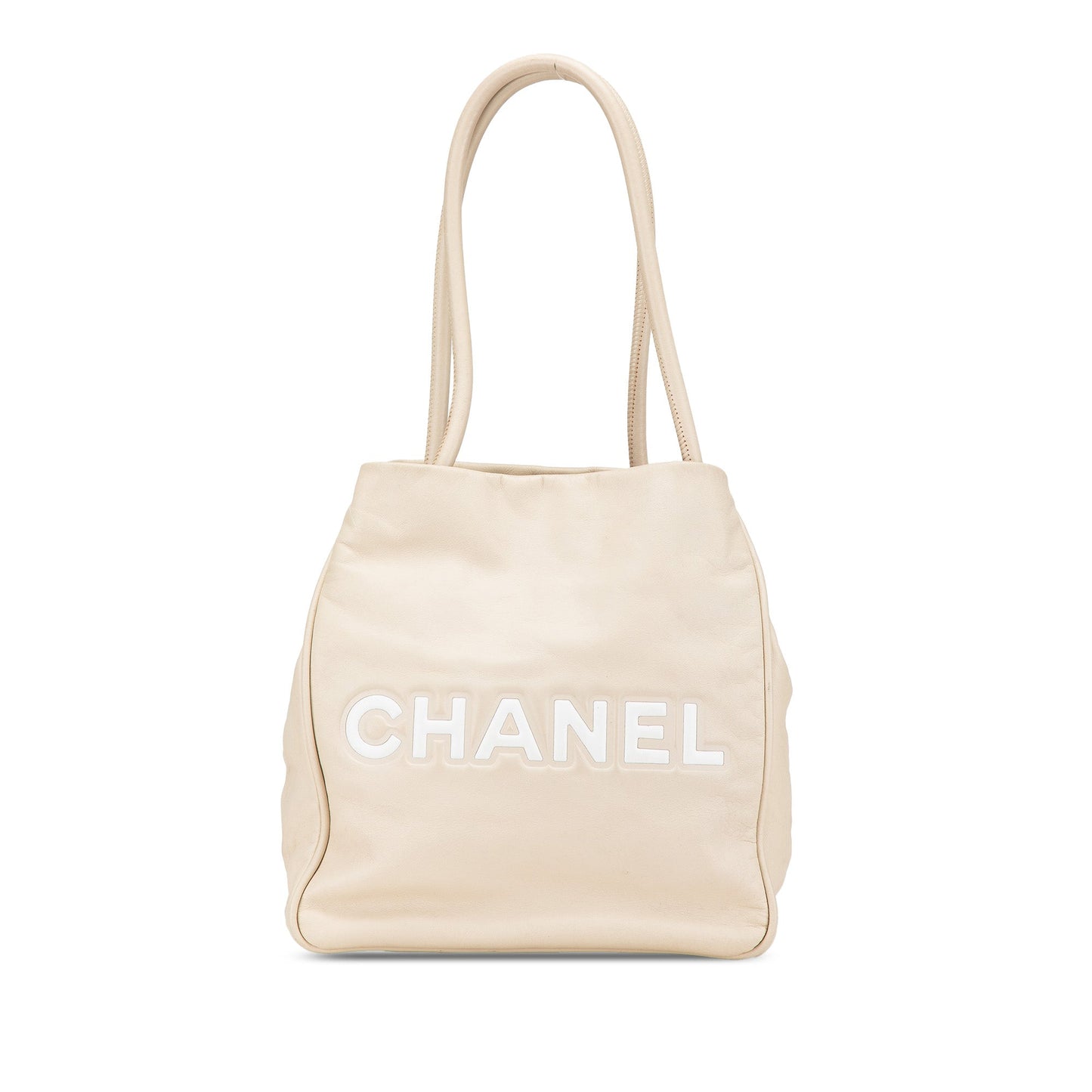 Beige Chanel Lambskin Logo Camellia Tote