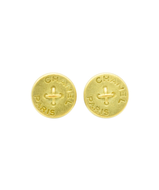 CHANEL EARRINGS ROGO BUTTON MATTEGOLD ACCESSORY 90271859	  DBXS3620