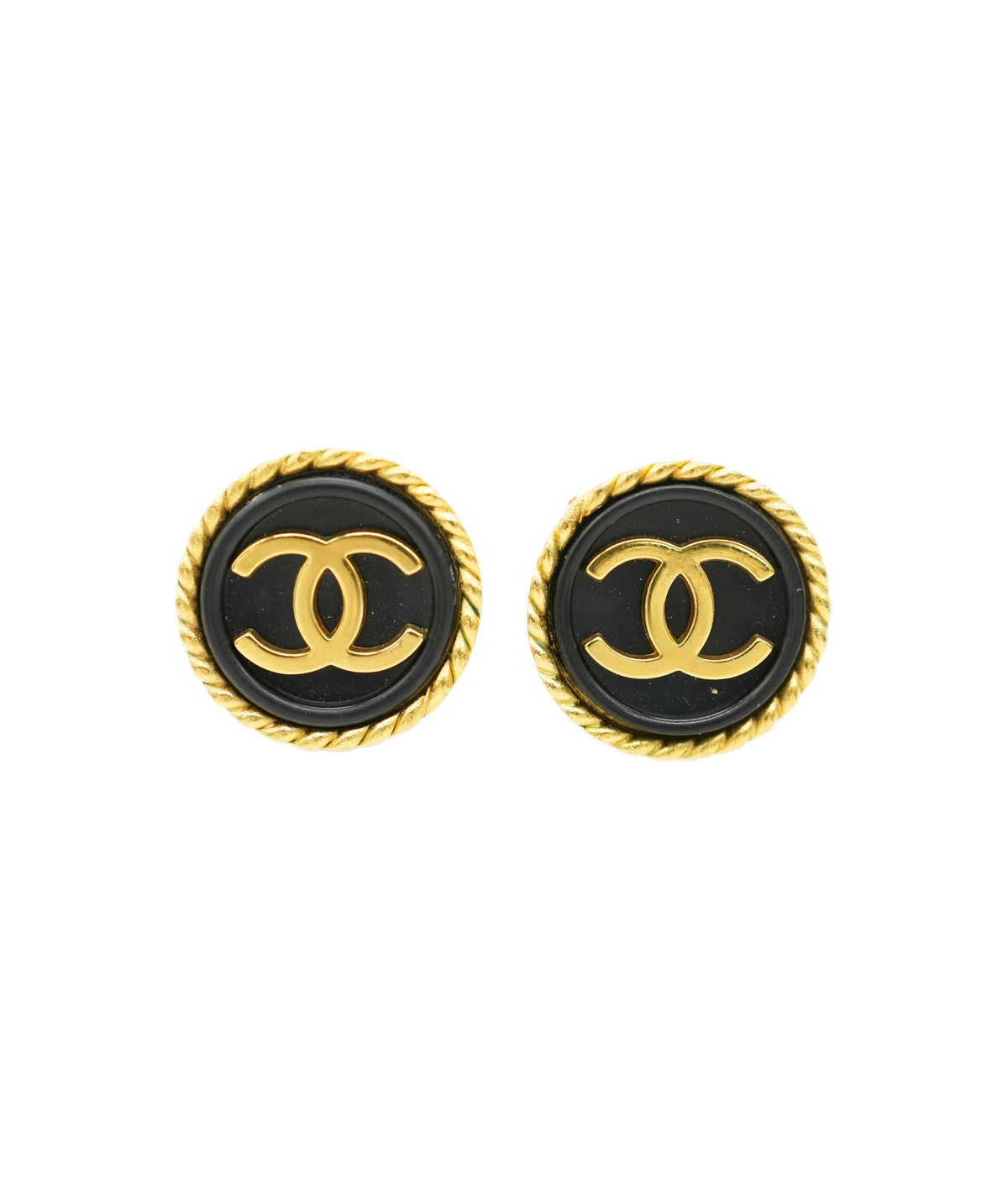 CHANEL VINTAGE EARRINGS ROUND COCOMARK BLACK ACCESSORY 95A 90258146 DBXS3599