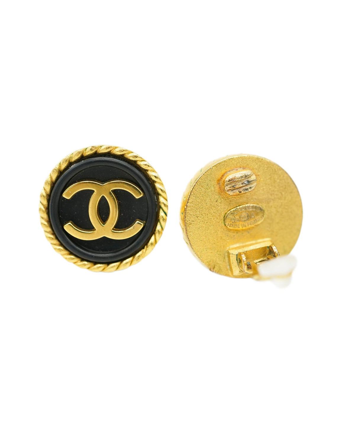 CHANEL VINTAGE EARRINGS ROUND COCOMARK BLACK ACCESSORY 95A 90258146 DBXS3599