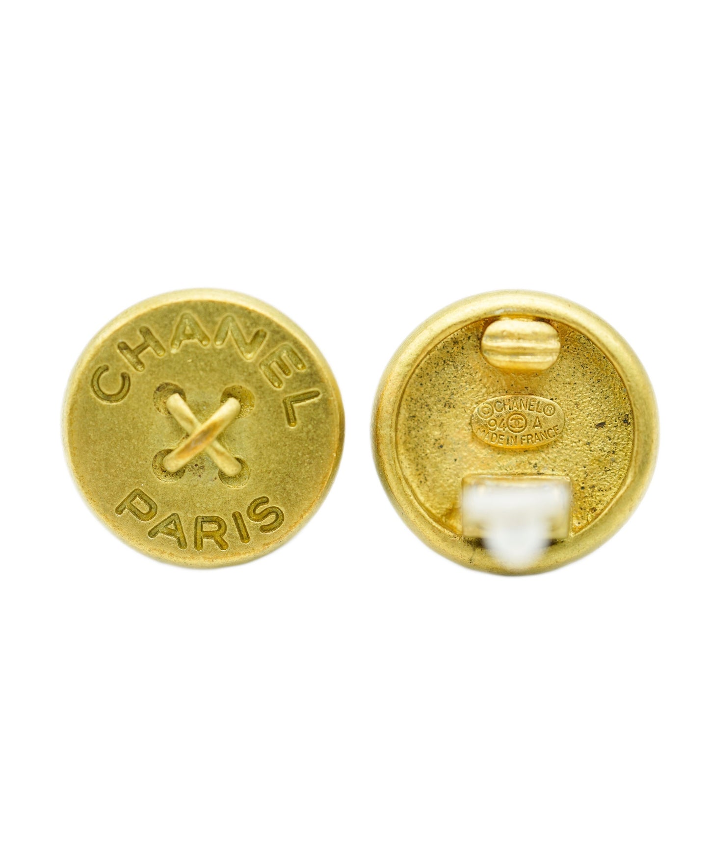 CHANEL EARRINGS ROGO BUTTON MATTEGOLD ACCESSORY 90271859	  DBXS3620