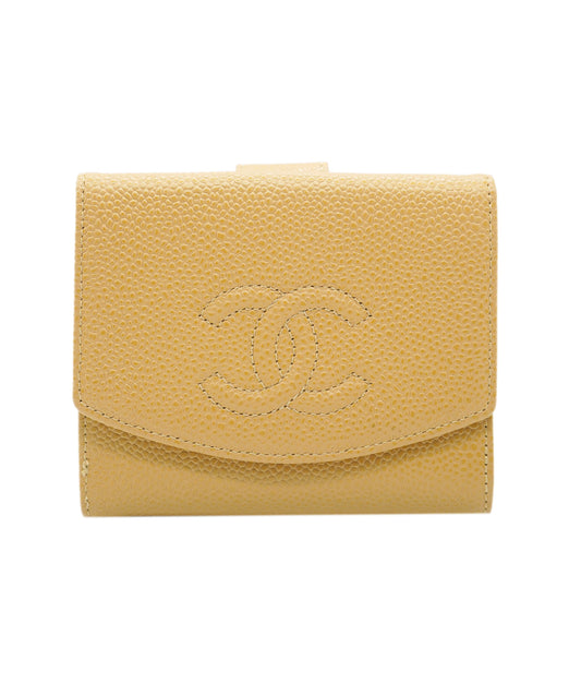 CHANEL VINTAGE BIFOLD COMPACT WALLET BEIGE DBXS3575