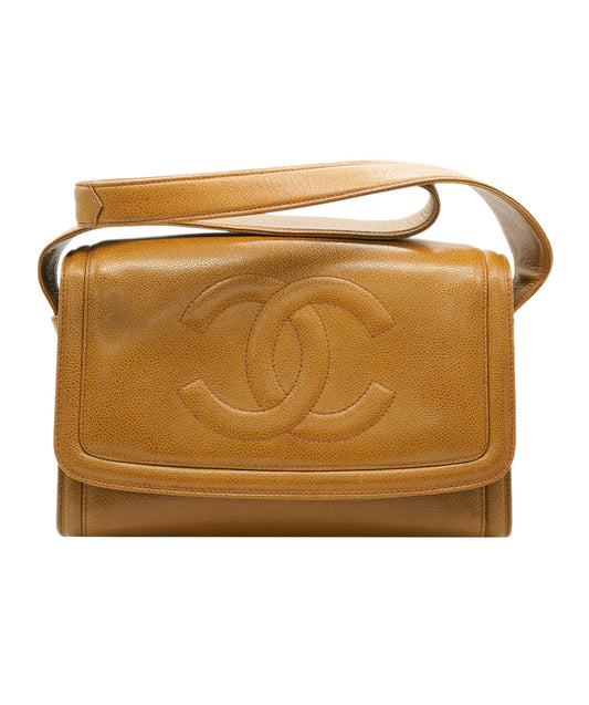 CHANEL VINTAGE BIG COCO SHOULDER BAG CAMEL CAVIAR SKIN 90234745 DBXS3590