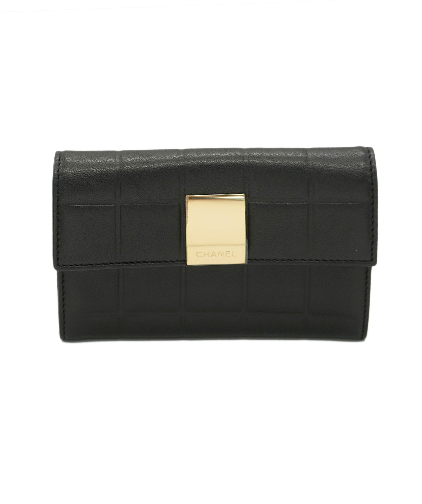 CHANEL VINTAGE CHOCOLATE BAR BIFOLD COMPACT WALLET BLACK LAMB SKIN 90256917 DBXS3587
