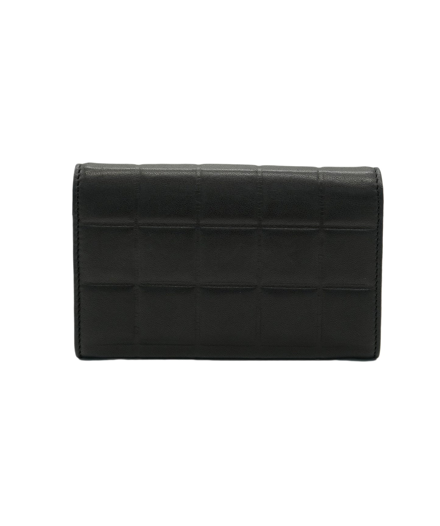CHANEL VINTAGE CHOCOLATE BAR BIFOLD COMPACT WALLET BLACK LAMB SKIN 90256917 DBXS3587