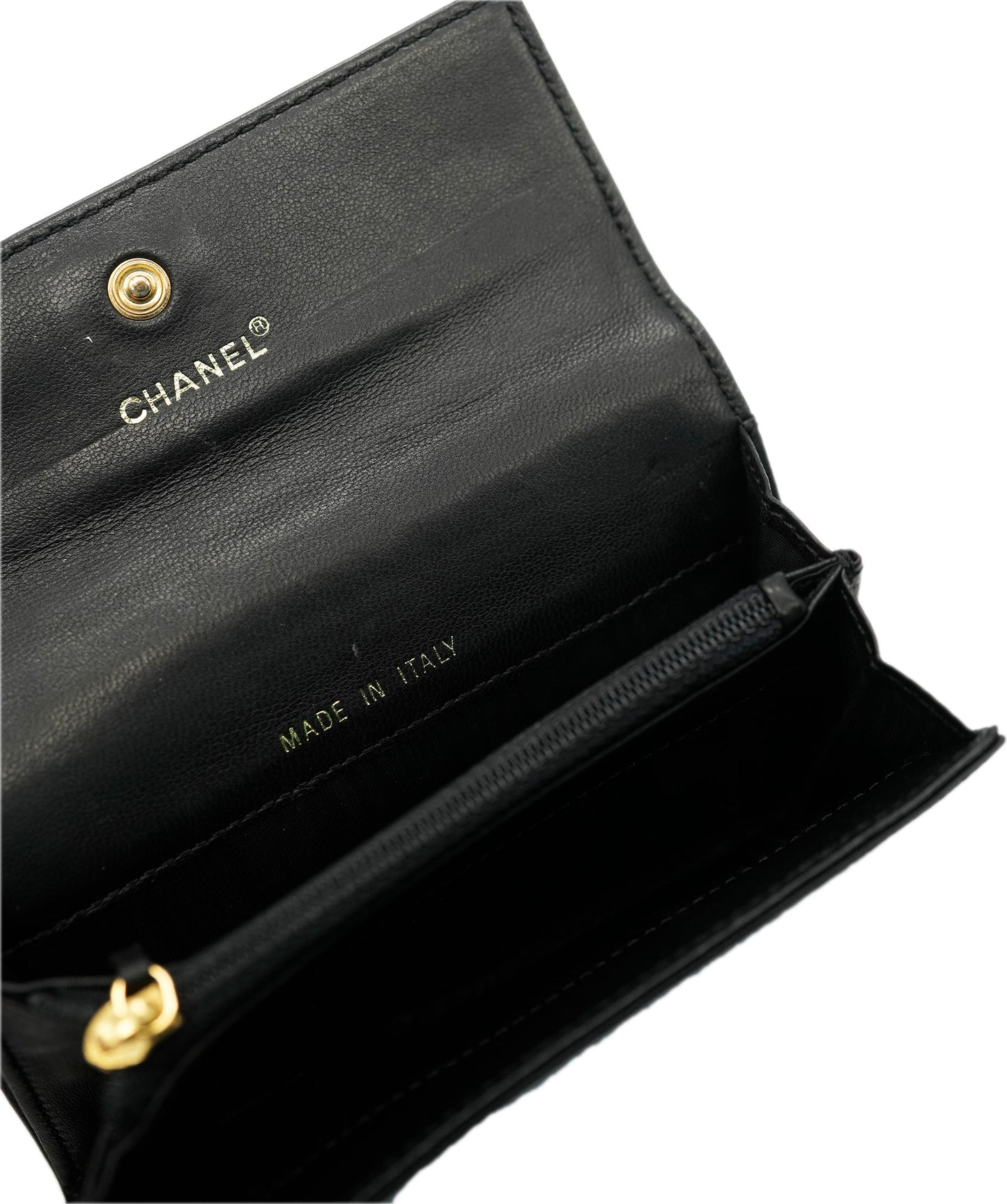 CHANEL VINTAGE CHOCOLATE BAR BIFOLD COMPACT WALLET BLACK LAMB SKIN 90256917 DBXS3587