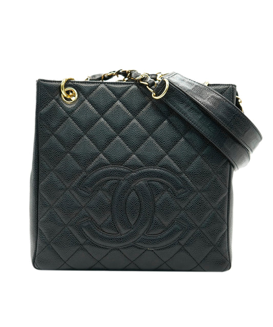 CHANEL VINTAGE PST CHAIN SHOULDER BAG BLACK CAVIAR SKIN 90269945 DBXS3591