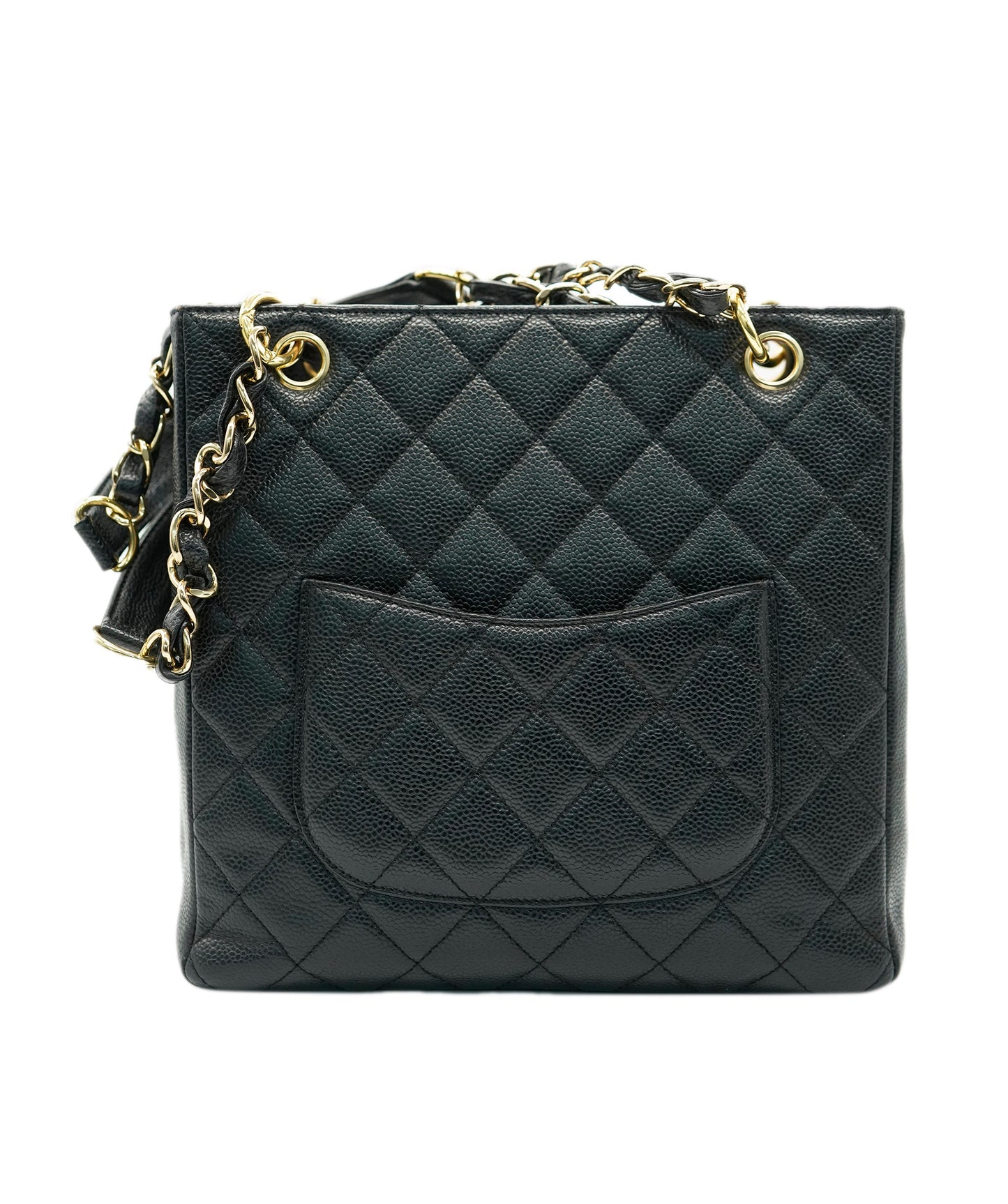 CHANEL VINTAGE PST CHAIN SHOULDER BAG BLACK CAVIAR SKIN 90269945 DBXS3591