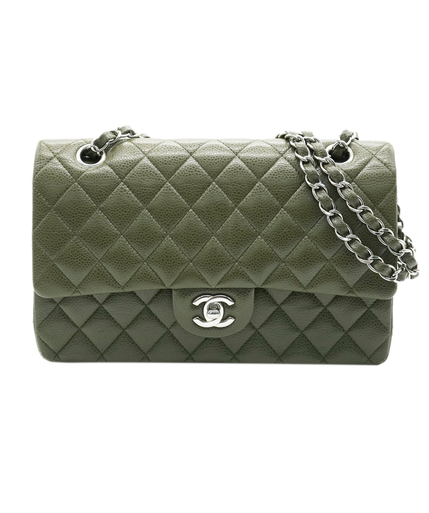 Chanel Dark Green Caviar Classic Double Flap with SHW ALC2216