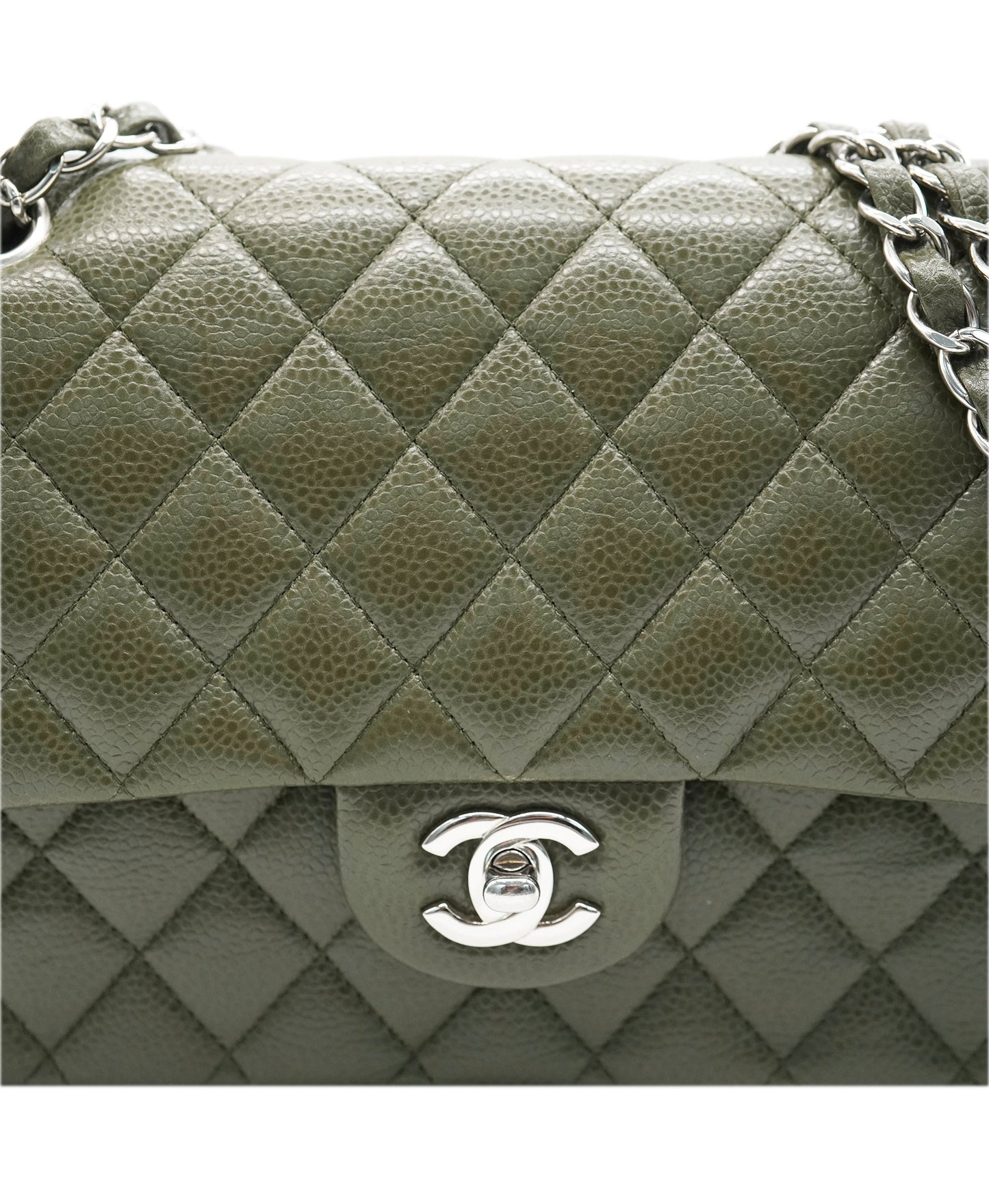 Chanel Dark Green Caviar Classic Double Flap with SHW ALC2216