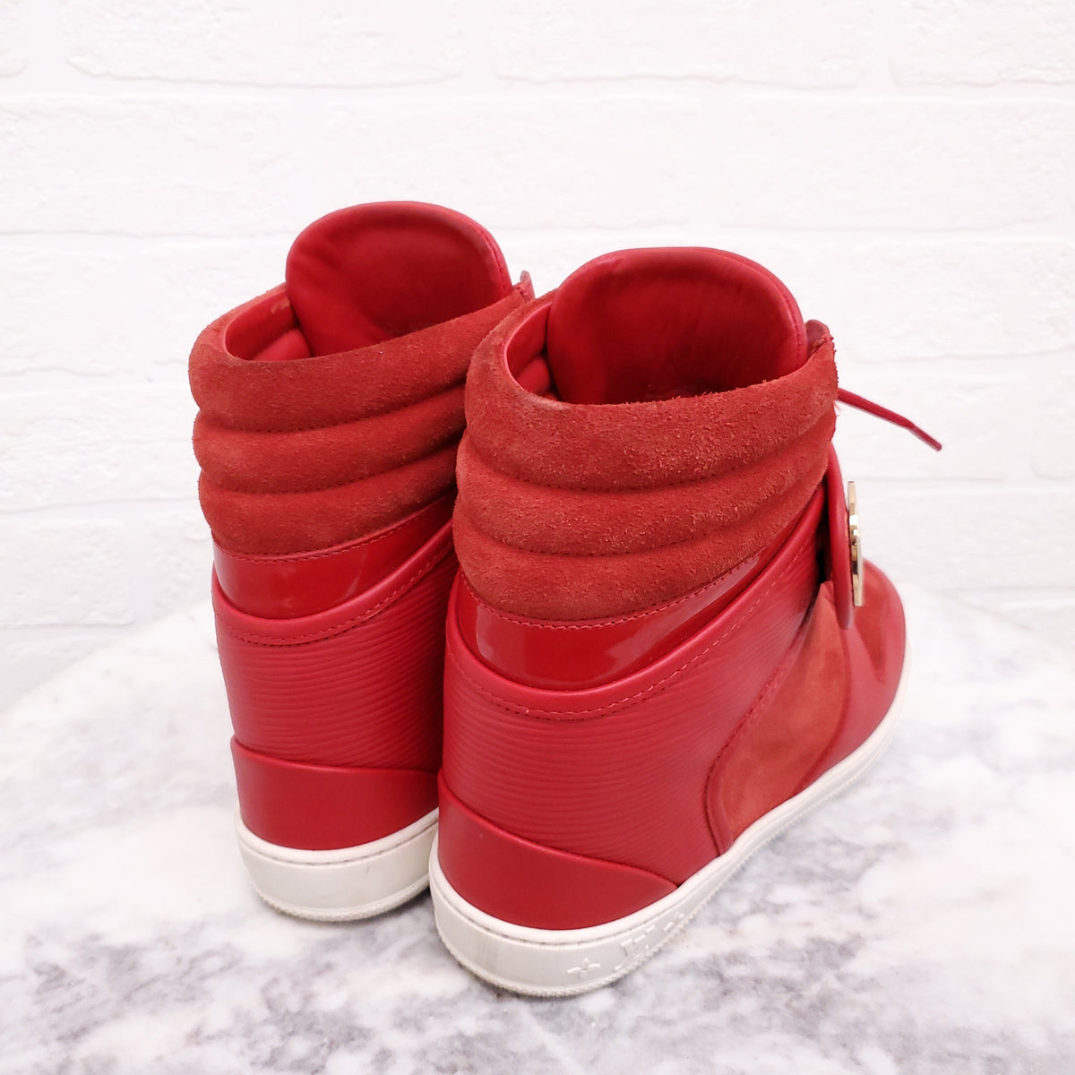 LOUIS VUITTON RED HIGH TOP SNEAKERS - SIZE 37