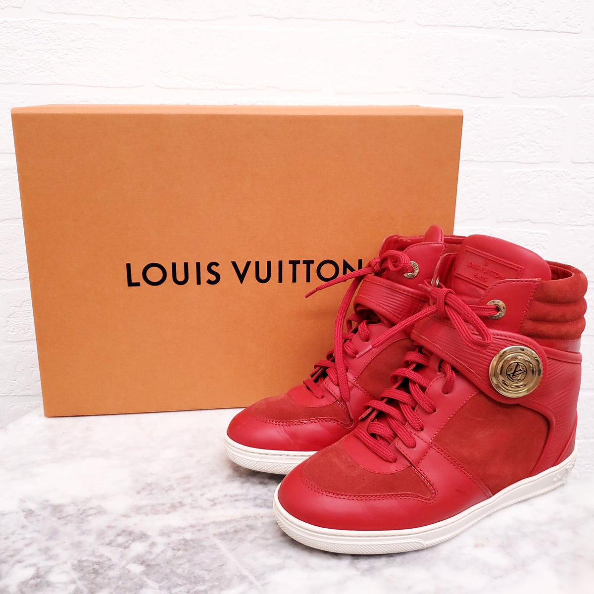 LOUIS VUITTON RED HIGH TOP SNEAKERS - SIZE 37