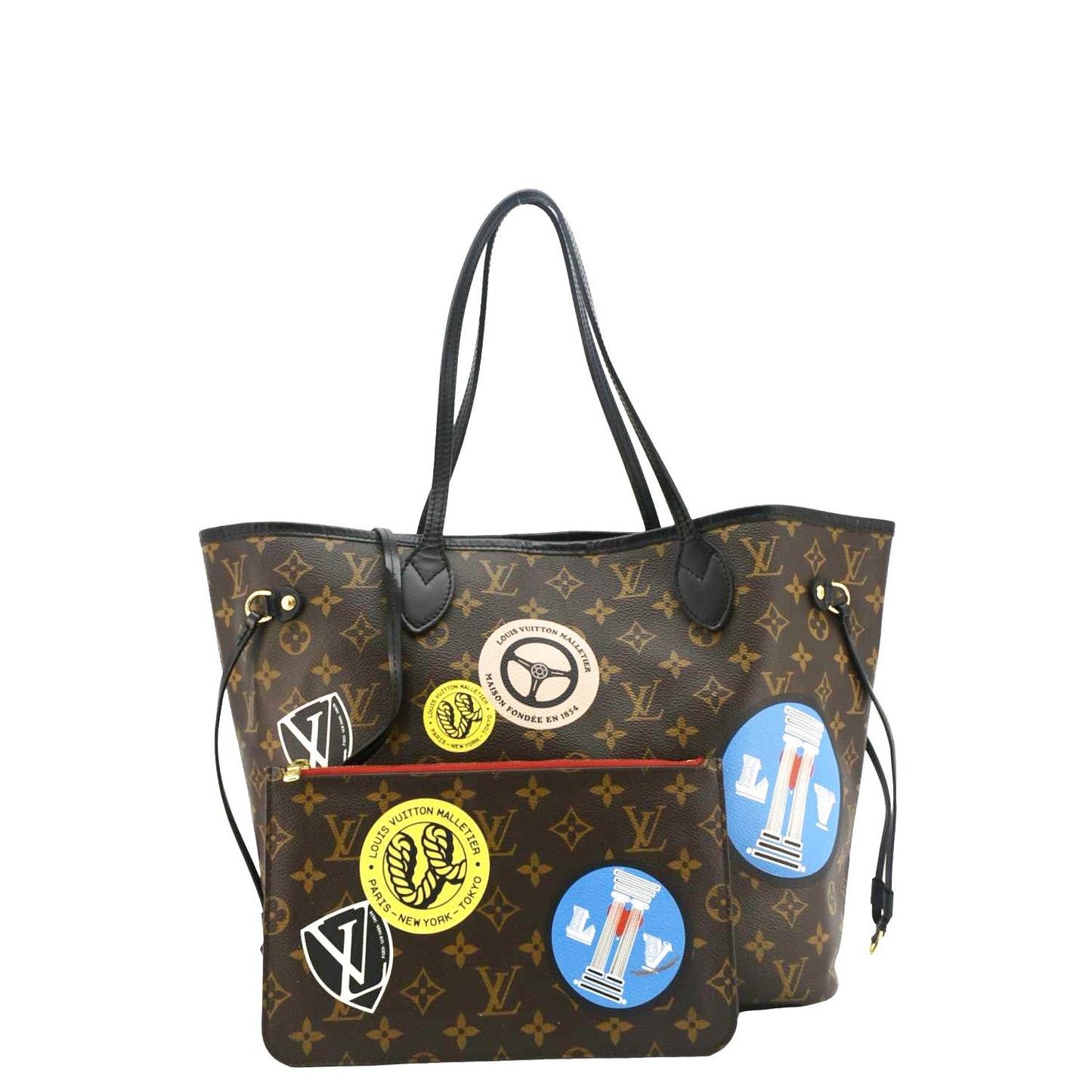 LOUIS VUITTON World Tour Neverfull MM Monogram Canvas Tote Shoulder Bag Brown