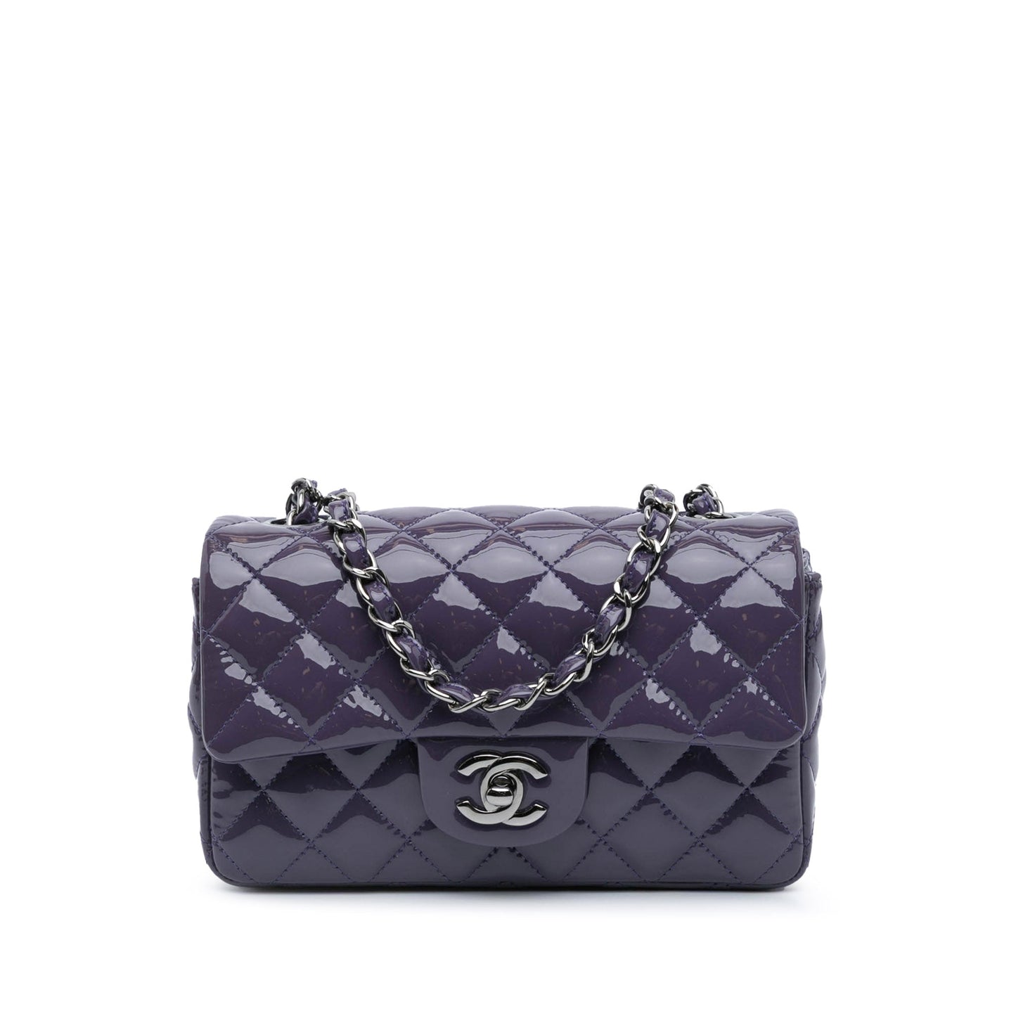 Purple Chanel Mini Rectangular Classic Patent Single Flap Crossbody Bag